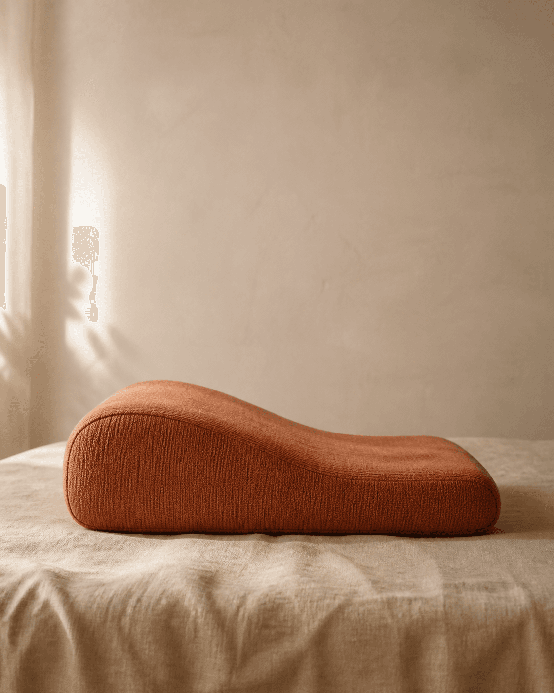 Clay terracotta cervical contour pillow in profile